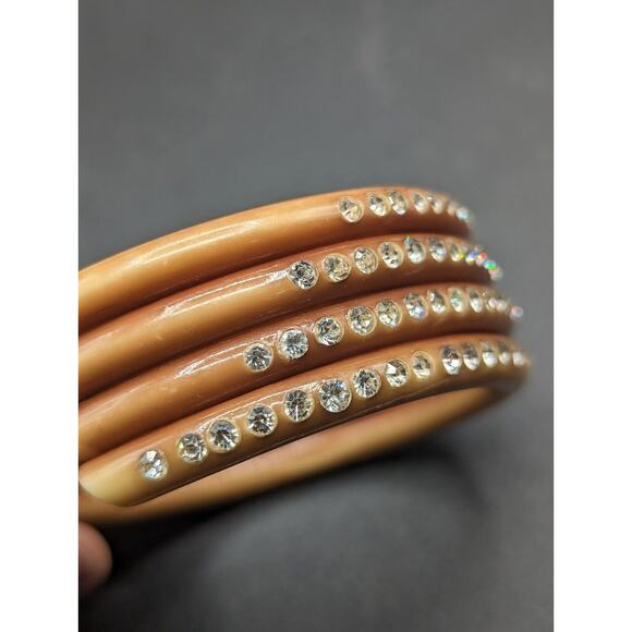 Vintage Art Deco Celluloid Rhinestone Coil Wrap Flapper Bangle Bracelet - Picture 9 of 12